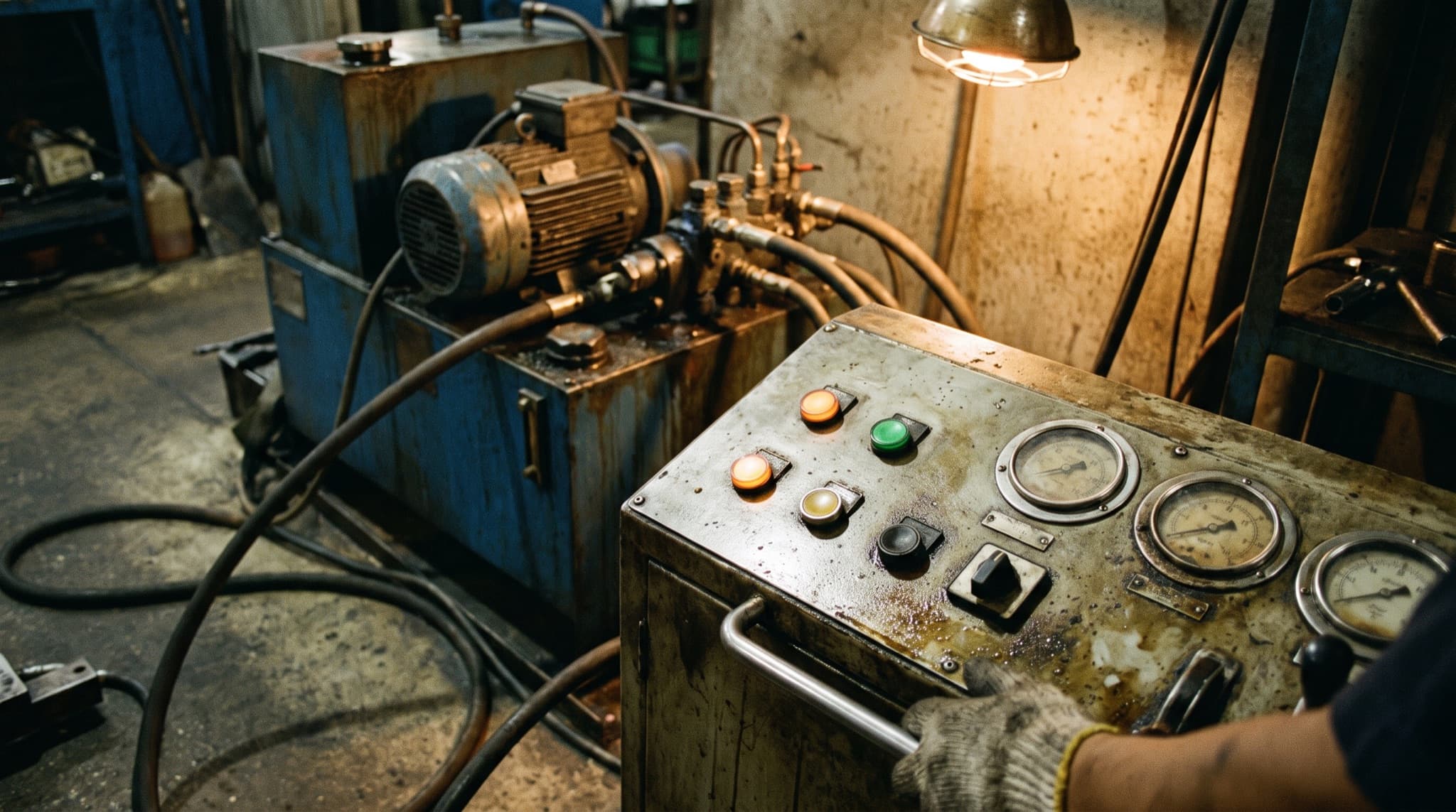 HPU remote control panel showing live cylinder pressure readings